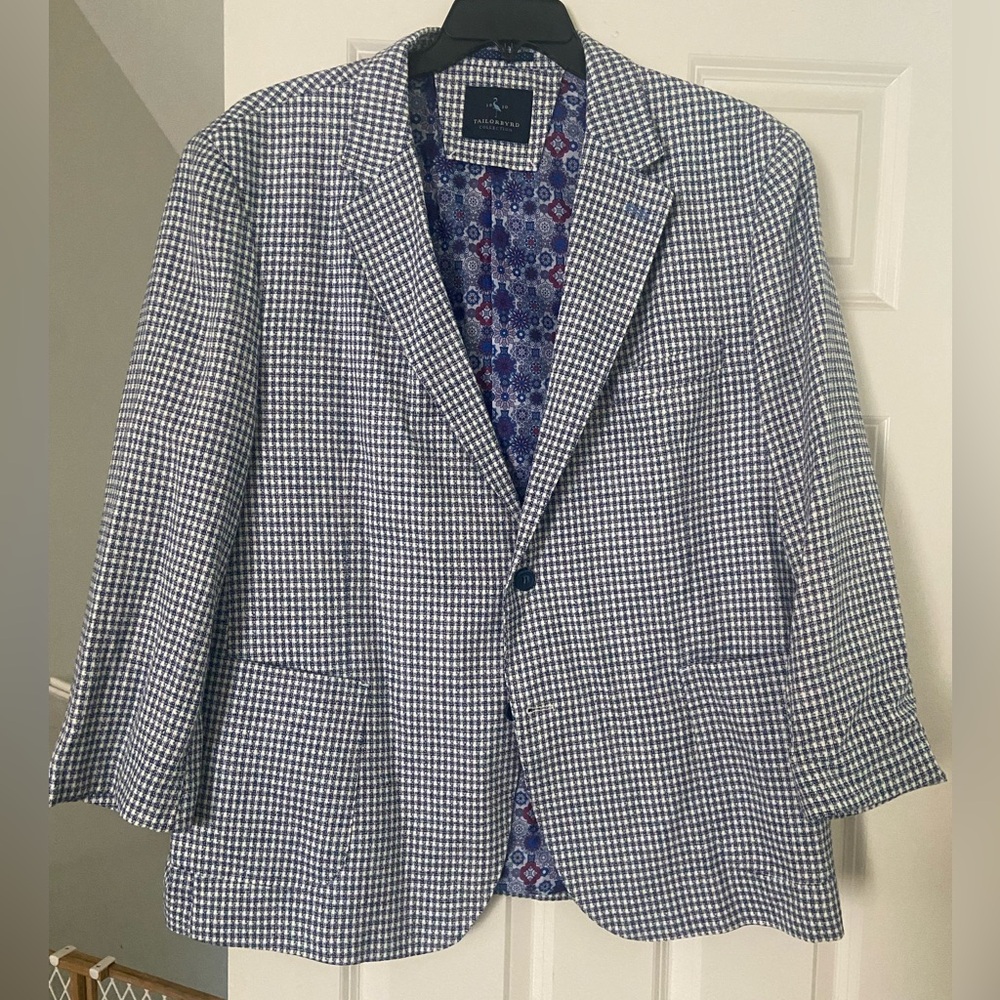 Tailorbyrd Blue and White Sport Coat with Gingham Pattern